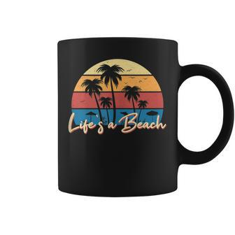 Life's A Beach Retro Palm Tree Vacation Summer Coffee Mug | Mazezy
