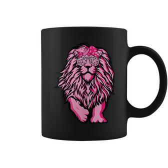 Lion Pink Bandana Ribbon Breast Cancer Awareness Warrior Coffee Mug - Seseable