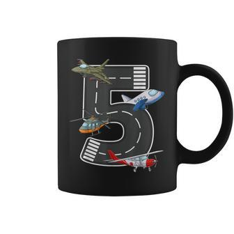 Little Pilot 5Th Birthday Party 5 Five Year Old Airplane Coffee Mug - Seseable