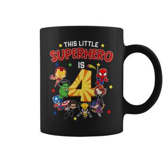 This Little Superhero Is 4 Birthday Superhero 4 Year Old Boy Coffee Mug - Seseable