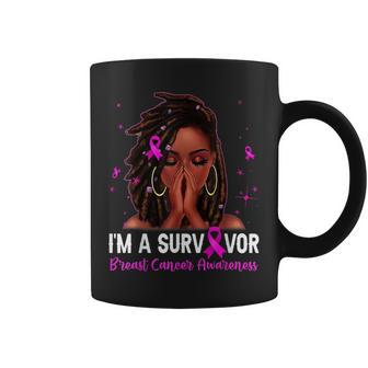 Loc'd Hair Black Woman I Am A Survivor Breast Cancer Ribbon Coffee Mug - Monsterry DE