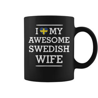 I Love My Awesome Swedish Wife Flag Heart For Husband Coffee Mug | Mazezy
