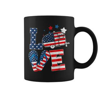 Love Camping Usa Flag 4Th Of July Flip Flop Camper Patriotic Coffee Mug - Seseable