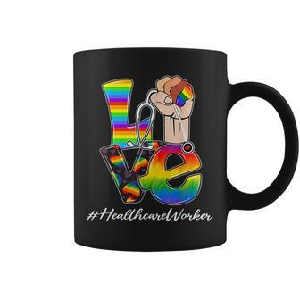 Love Healthcare Worker Lgbt Gay Pride Rainbow Flag Nursing Coffee Mug | Mazezy