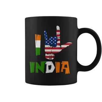 I Love India Sign Language Flag Of Usa And India Indian Coffee Mug | Mazezy CA