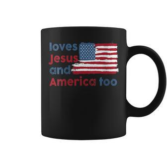 Love Jesus And America Too Usa Flag Usa Funny Gifts Coffee Mug | Mazezy