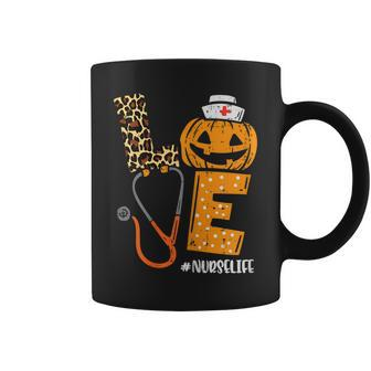 Love Nurse Life Pumpkin Leopard Fall Halloween Nurses Women Coffee Mug | Mazezy