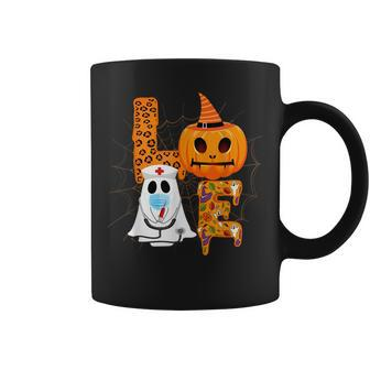 Love Nurse Life Pumpkin Leopard Fall Halloween Nurses Coffee Mug | Mazezy