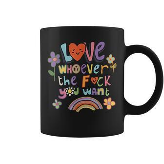 Love Whoever The F You Want Lgbtq Rainbow Pride Cute Hearts Coffee Mug | Mazezy