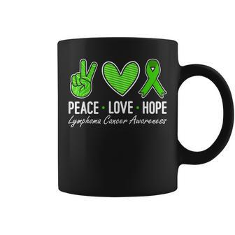 Lymphoma Cancer Awareness Green Ribbon Peace Love Hope Coffee Mug - Monsterry CA