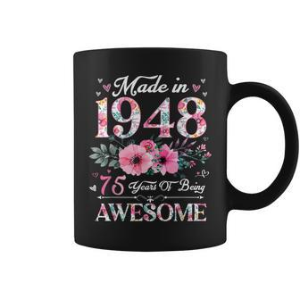 Made In 1948 Floral 75 Year Old 75Th Birthday Coffee Mug - Seseable