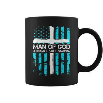 Man Of God Husband Dad Grandpa American Flag Christian Cross Coffee Mug | Mazezy