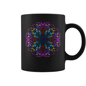 Mandala Stained Glass Graphic With Bright Rainbow Of Colors Coffee Mug | Mazezy