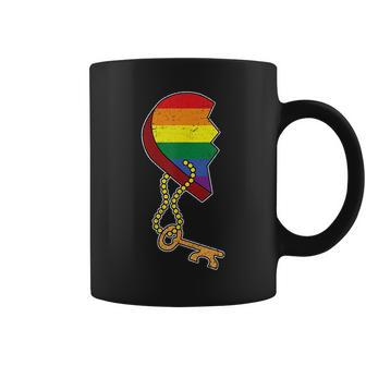 Matching Half Heart Gay Pride Lgbt-Q Flag Couple Lock Love Coffee Mug | Mazezy