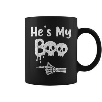 Matching Halloween Pajama Couples He's My Boo Skull Face Coffee Mug - Monsterry UK