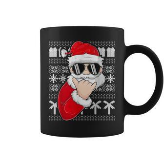 Mele Kalikimaka Ugly Sweater Christmas Santa Shaka Hawaii Coffee Mug | Mazezy