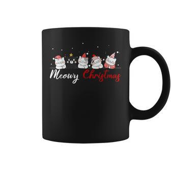 Meowy Catmas Santa Hat Xmas Cat Lover Christmas Lights Coffee Mug - Seseable