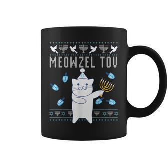 Meowzel Tov Jewish Christmas Cat Ugly Hanukkah Coffee Mug - Monsterry