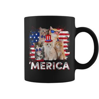 Merica Cats Patriotic Cat Lovers Usa Flag 4Th Of July Coffee Mug | Mazezy