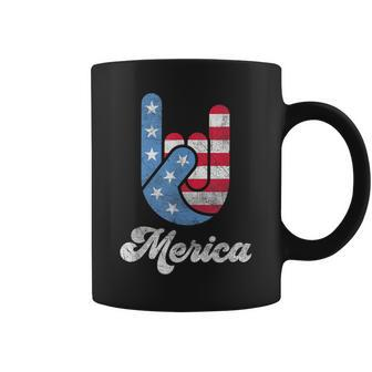 Merica Rock N Roll Hand Red White Blue Funny 4Th Of July Coffee Mug | Mazezy UK