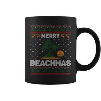 Merry Beachmas Palm Tree Beach Christmas Ugly Sweater Coffee Mug - Seseable