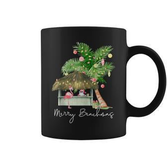 Merry Beachmas Tropical Christmas Santa Flamingo Hawaii Coffee Mug | Mazezy