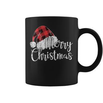 Merry Christmas Cute Plaid Santas Hat Xmas Coffee Mug - Seseable