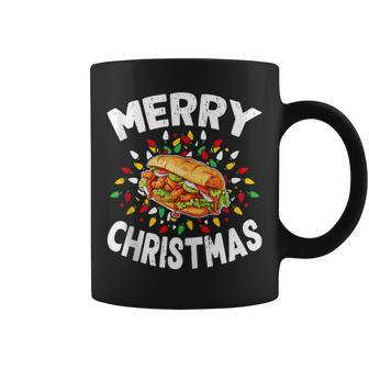 Merry Christmas Sweaters Food Lover Shrimp Po' Boy Xmas Coffee Mug | Mazezy