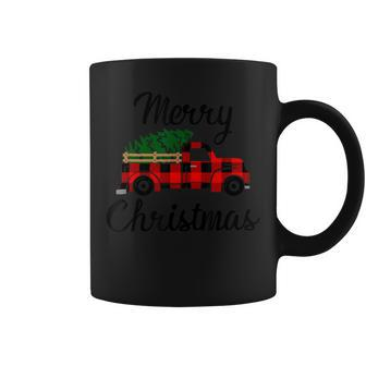 Merry Christmas Tree On Buffalo Plaid Truck Coffee Mug - Monsterry UK