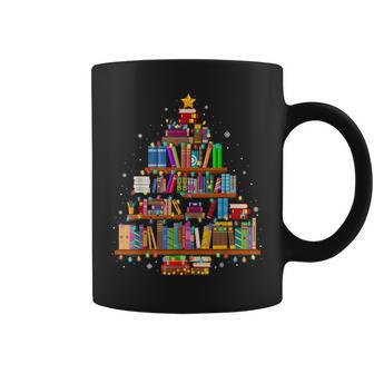 Merry Christmas Tree Reading Books Lover Librarian Nerd Coffee Mug - Seseable