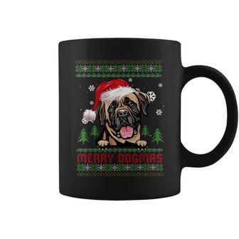 Merry Dogmas Bull Mastiff Santa Hat Ugly Christmas Sweater Coffee Mug | Mazezy