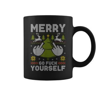 Merry Go F Yourself Middle Finger Ugly Christmas Sweater Coffee Mug - Monsterry CA