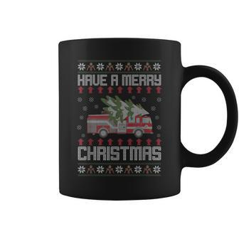 Merry Xmas Ugly Christmas Sweater Fireman Firefighter Coffee Mug - Seseable
