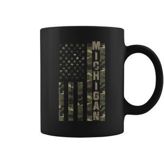 Michigan United States Distressed Camo W Us Flag Coffee Mug - Seseable