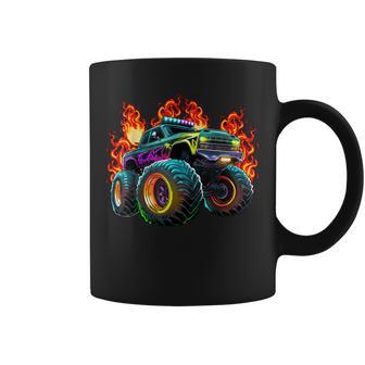 Monster Truck Flame Retro Monster Truck Birthday Boy Party Coffee Mug - Monsterry UK