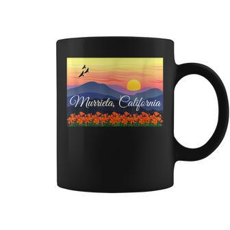 Murrieta Calfornia With Poppies And Sunset Over Mountains Coffee Mug | Mazezy