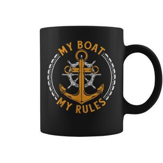 My Boat My Rules Funny Sailor Anchor Sring Wheel Sailing Coffee Mug | Mazezy
