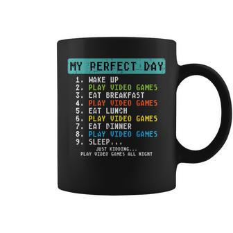 My Perfect Day Play Video Games Funny Gamer Men Boys Kids Coffee Mug - Thegiftio UK
