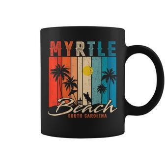 Myrtle Beach Vintage Summer Vacation Palm Trees Sunset Coffee Mug - Seseable