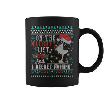 On The Naughty List And I Regret Nothing Cat Christmas Coffee Mug - Seseable