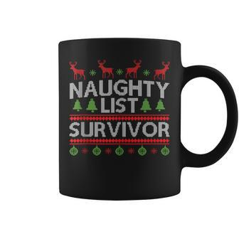 Naughty List Survivor Ugly Christmas Sweater Coffee Mug - Seseable