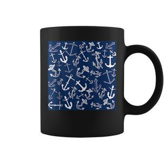 Nautical Navy Blue Anchor Pattern Coffee Mug | Mazezy