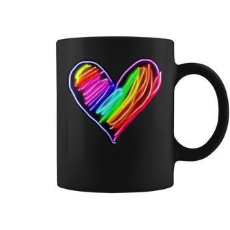 Neon Rainbow Heart Love Pride Lgbqt Rally Coffee Mug | Mazezy