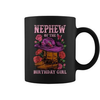 Nephew Of The Birthday Girl Pink Boots Cowgirl Matching Coffee Mug | Mazezy