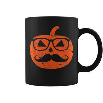 Nerd Geek Pumpkin With Mustache Wearing Glasses Halloween Pumpkin Funny Gifts Coffee Mug | Mazezy