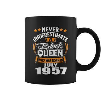 Never Underestimate A Black Queen Born In July 1957 Black Queen Funny Gifts Coffee Mug | Mazezy