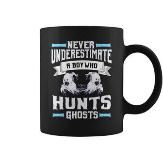 Never Underestimate A Boy Who Hunts Ghosts Ghost Hunting Hunting Funny Gifts Coffee Mug | Mazezy