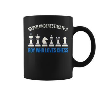 Never Underestimate A Boy Who Loves Chess Chess Funny Gifts Coffee Mug | Mazezy