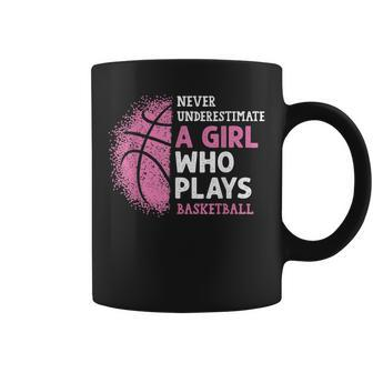 Never Underestimate A Girl Who Plays Basketball Girl Power Basketball Funny Gifts Coffee Mug | Mazezy