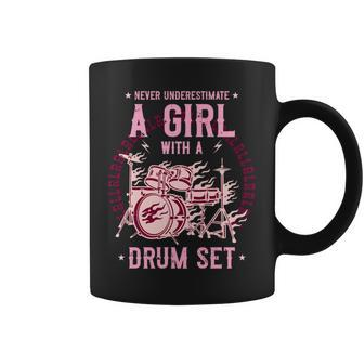 Never Underestimate A Girl With A Drum Set Drummer Gift Coffee Mug - Seseable